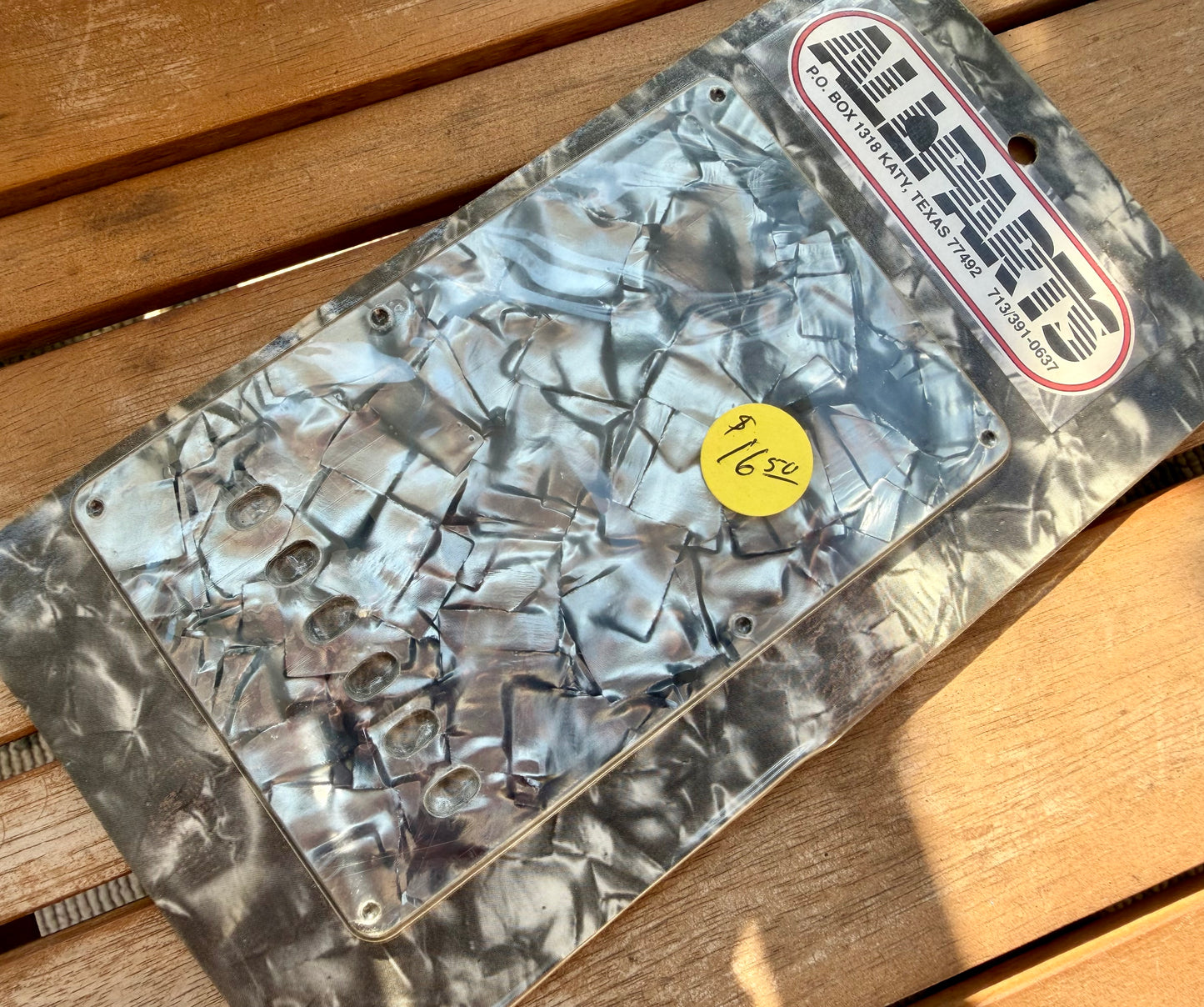 1990s Allparts Stratocaster Tremolo Backplate—Black Pearloid 6-Slot, NOS, PG 585