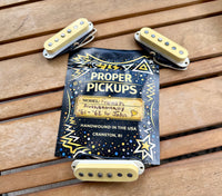 Proper Pickups "Froosh" Handwound Single Coil Stratocaster Pickup Set w/ Treble Bleed & PIO Capacitor—Vintage Pickup Covers