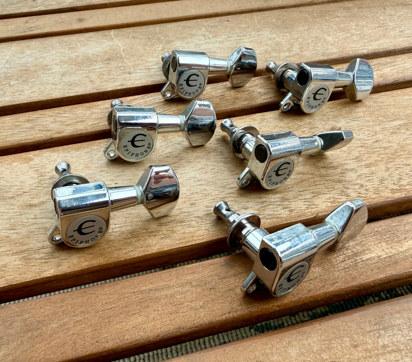 Genuine Epiphone 6-In-Line Chrome Tuners, Made in Korea—Bushings Included!