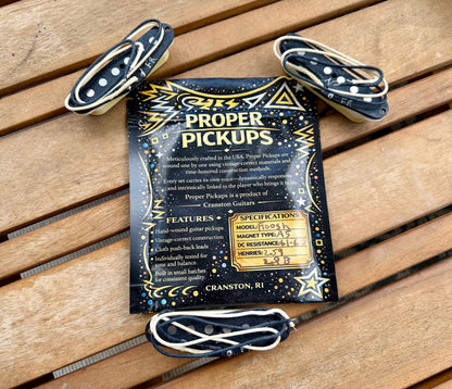 Proper Pickups "Froosh" Handwound Single Coil Stratocaster Pickup Set w/ Treble Bleed & PIO Capacitor—Vintage Pickup Covers
