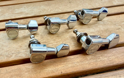 Laguna 6R Sealed Guitar Tuners Chrome 5pcs w/ Bushings & Washers Strat Style—OEM