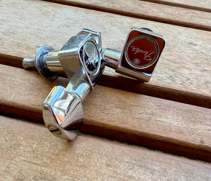 Fender American Standard Chrome Guitar Tuners Pair (2x) w/ Original Bushings & Washers—OEM