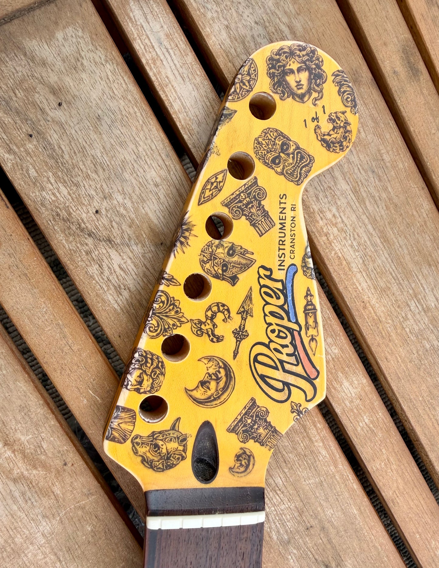 Proper Instruments 1-of-1 Nitro Stratocaster Replacement Neck – Tattooed & Amber