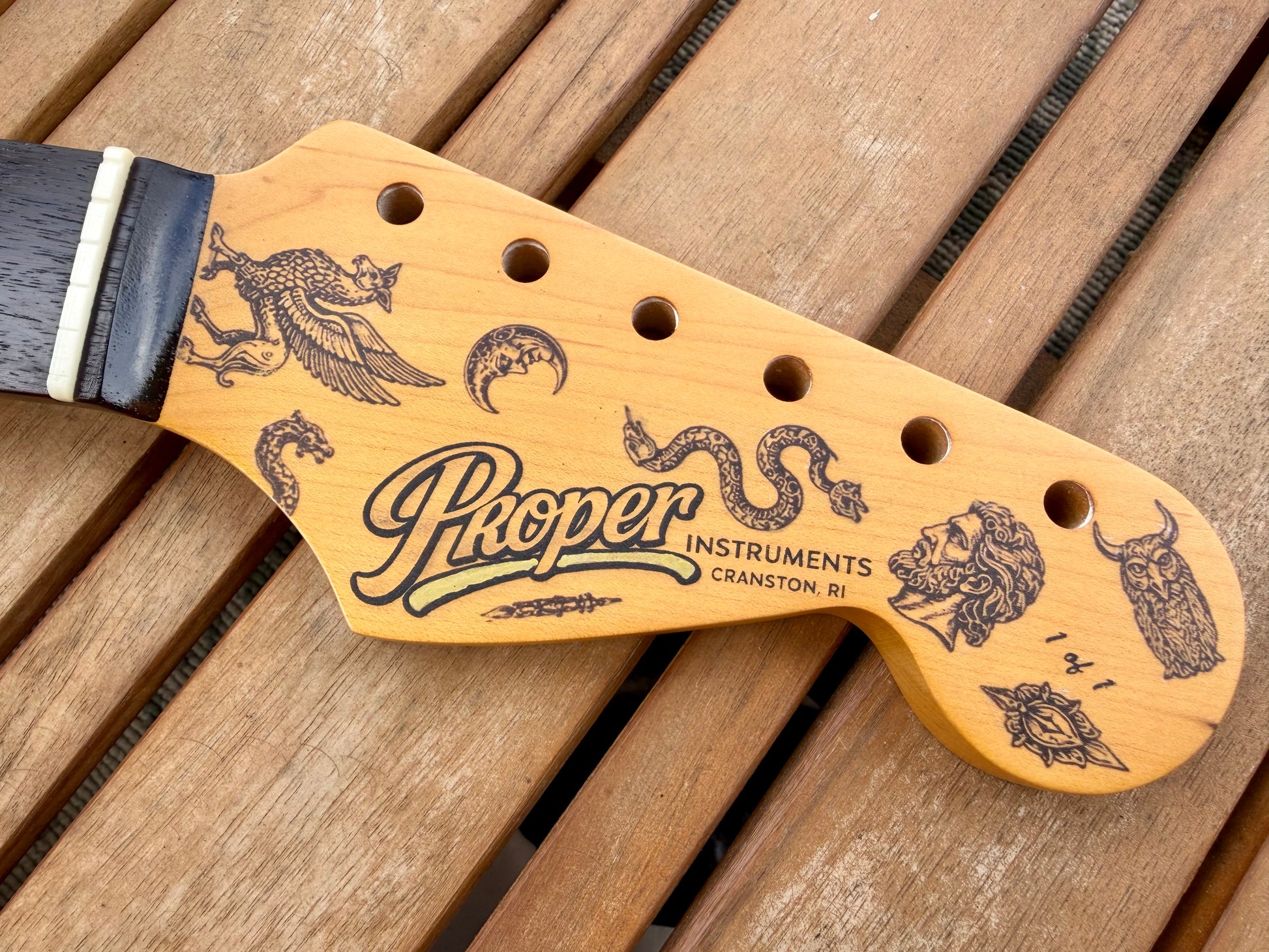 Proper Instruments 1-of-1 Nitro Stratocaster Replacement Neck – Tattooed & Lightly Roasted