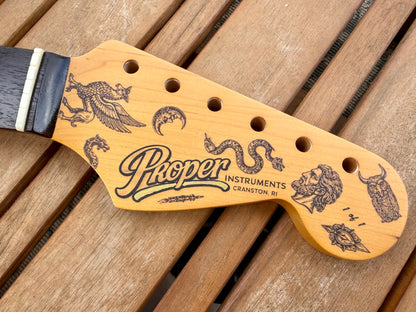 Proper Instruments 1-of-1 Nitro Stratocaster Replacement Neck – Tattooed & Lightly Roasted
