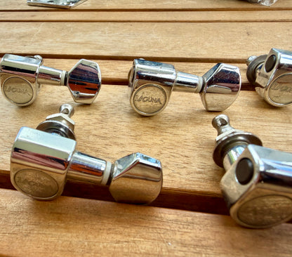 Laguna 6R Sealed Guitar Tuners Chrome 5pcs w/ Bushings & Washers Strat Style—OEM