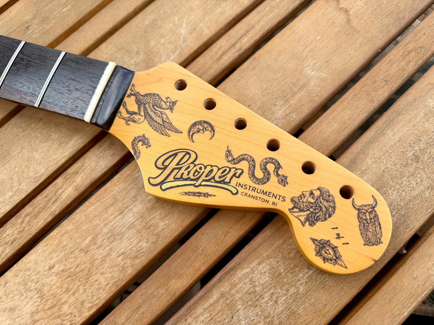 Proper Instruments 1-of-1 Nitro Stratocaster Replacement Neck – Tattooed & Lightly Roasted