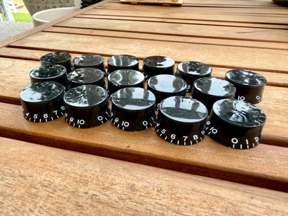 Lot of 16 Black 0-10 Speed Knobs 18-Spline Metric Epiphone Les Paul SG Style—NOS!