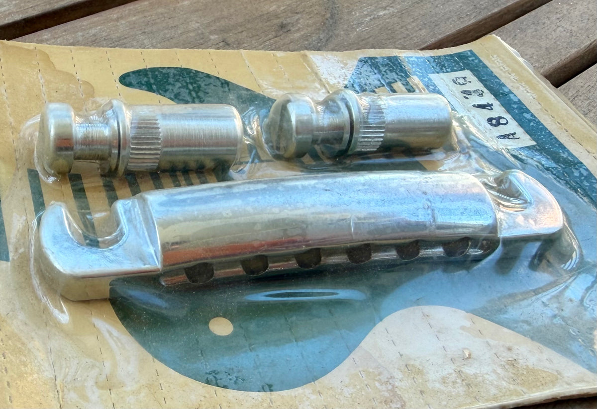 Vintage Aria A8449 MIJ Chrome Stopbar Tailpiece - NOS, Original Packaging