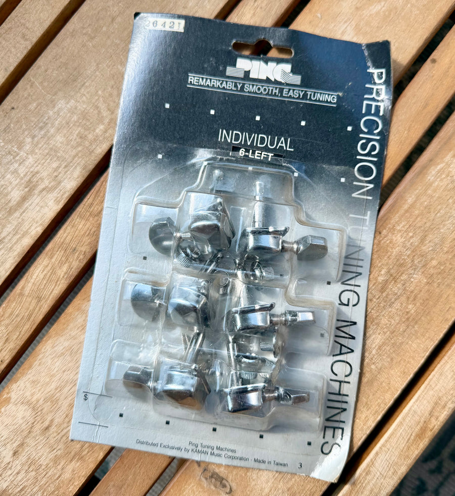 NOS Ping P2642-6L Chrome Economy Covered Tuners — 6-in-line set for standard right-handed Strat/Tele-style headstocks.