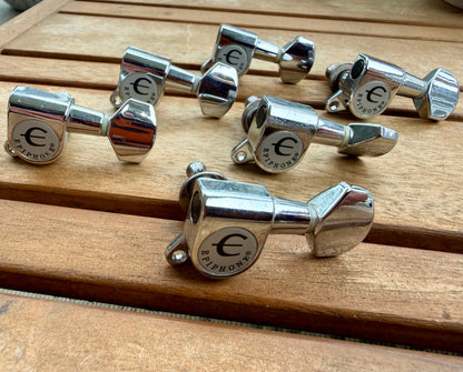 Genuine Epiphone 6-In-Line Chrome Tuners, Made in Korea—Bushings Included!