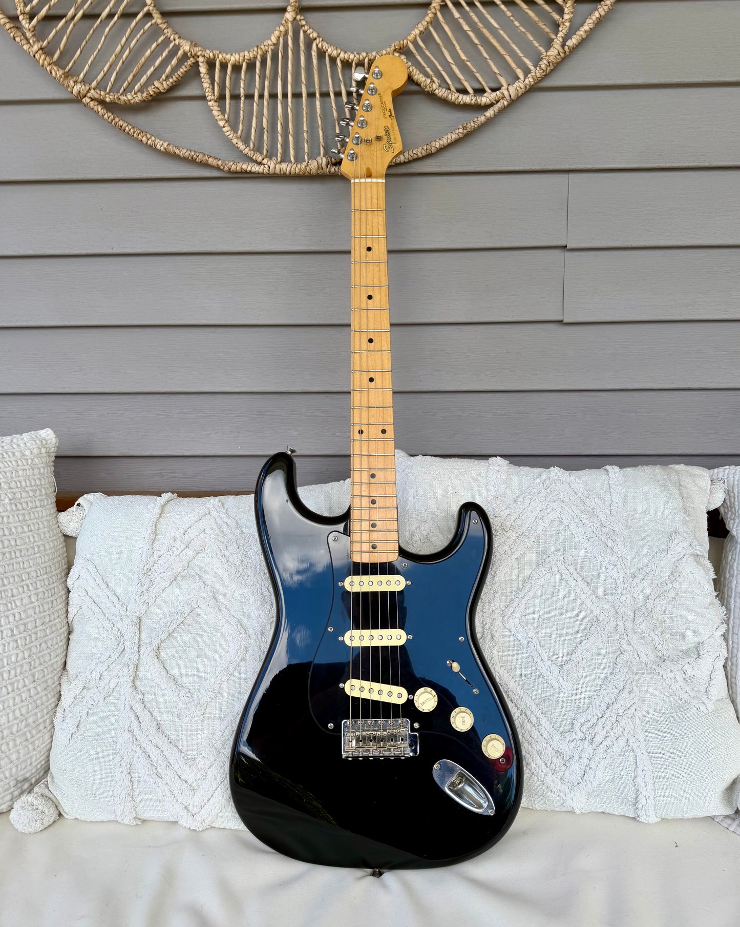 1987 Squier ST-357 Stratocaster Black w/ Maple Neck MIJ—E7!